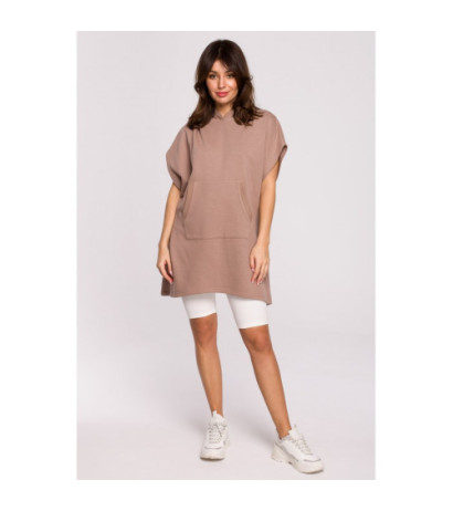 B226 Trapeze tunic with kangaroo pocket - cappuccino