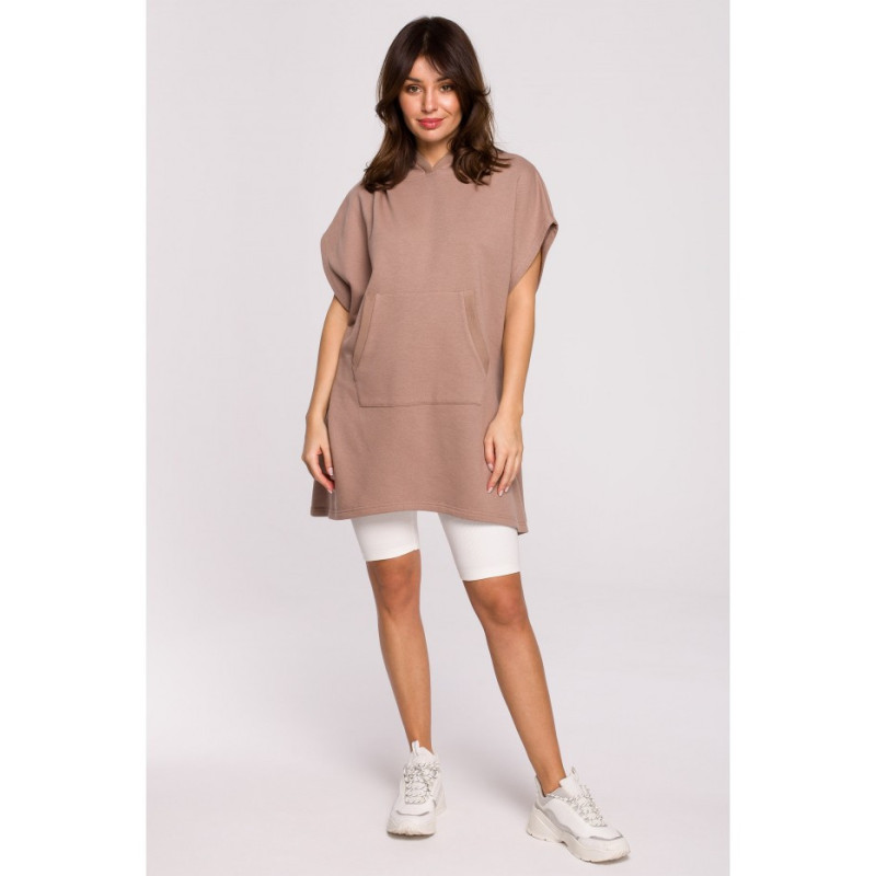 B226 Trapeze tunic with kangaroo pocket - cappuccino