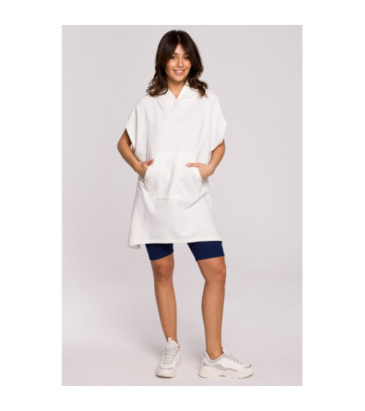 B226 Trapeze tunic with kangaroo pocket - ecru