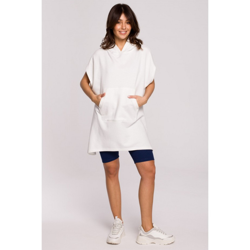 B226 Trapeze tunic with kangaroo pocket - ecru