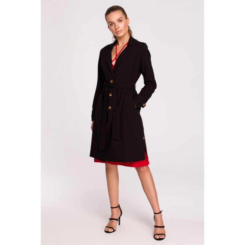 S294 Tie belt coat - black