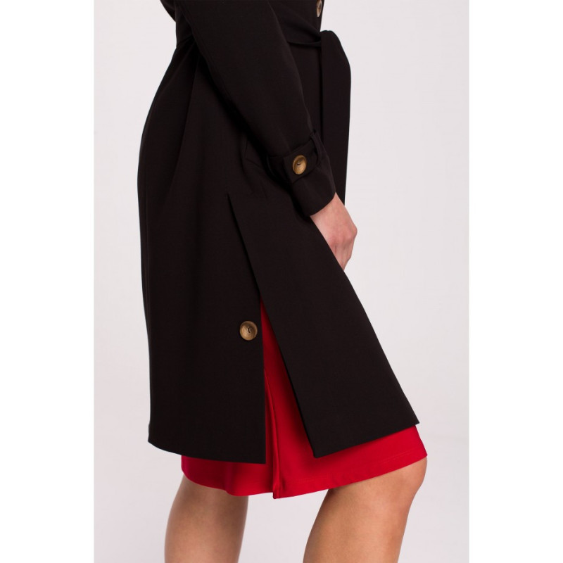 S294 Tie belt coat - black