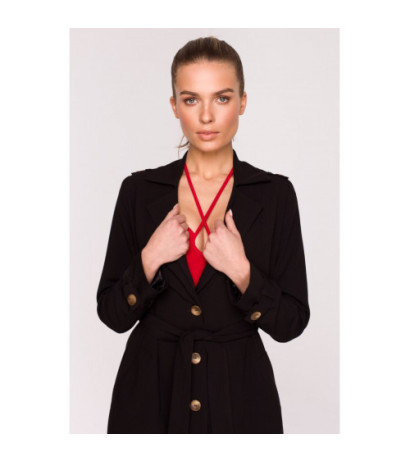 S294 Tie belt coat - black