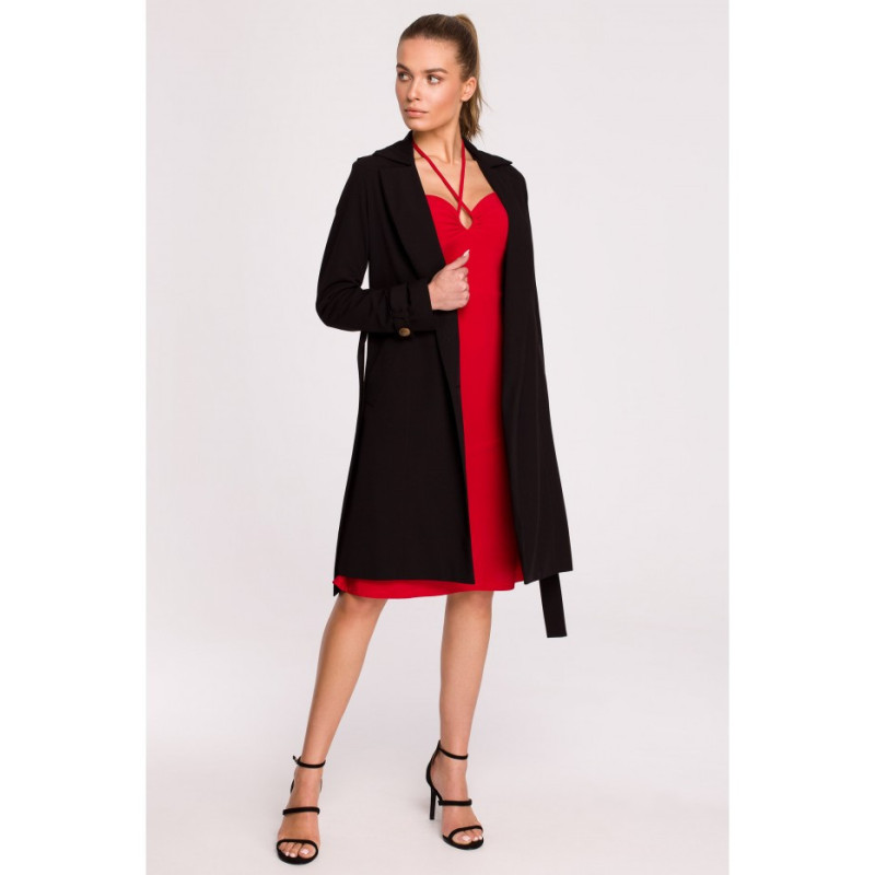 S294 Tie belt coat - black