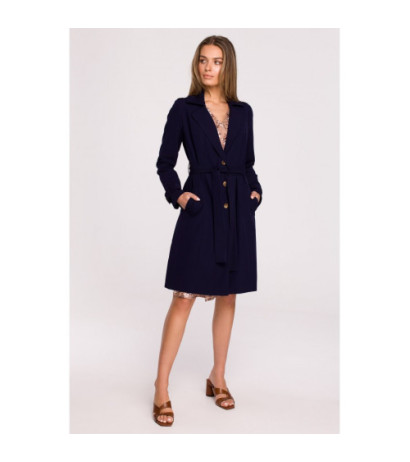 S294 Tie belt coat - navy blue