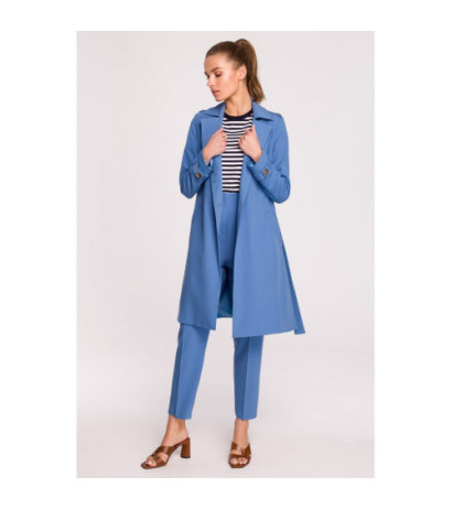 S294 Tie belt coat - blue