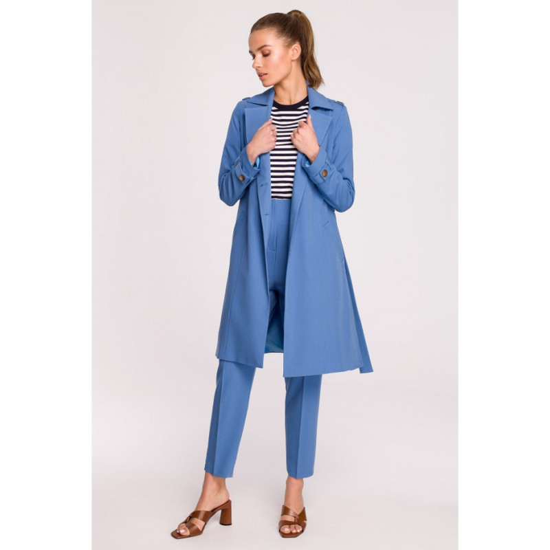 S294 Tie belt coat - blue