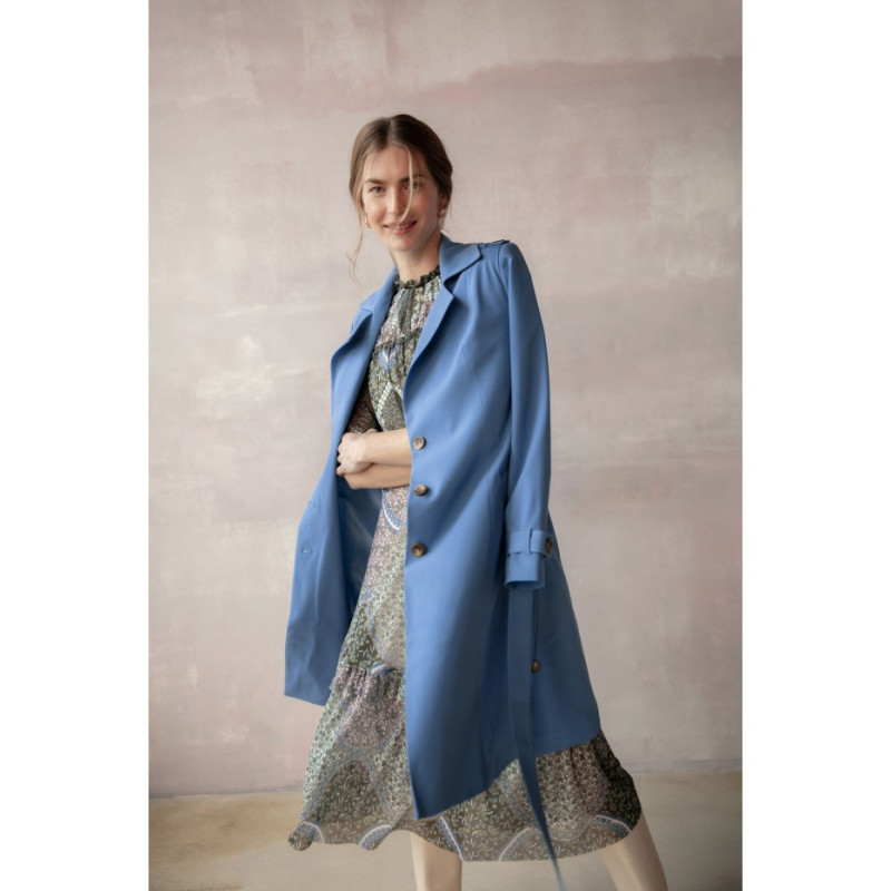 S294 Tie belt coat - blue