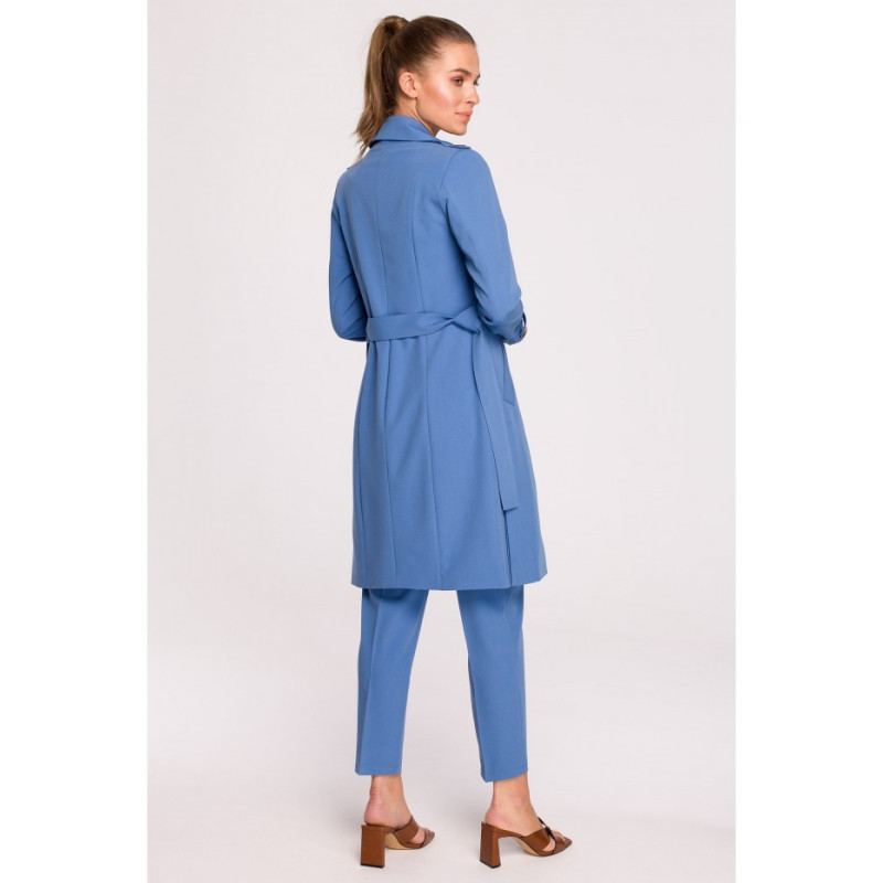 S294 Tie belt coat - blue