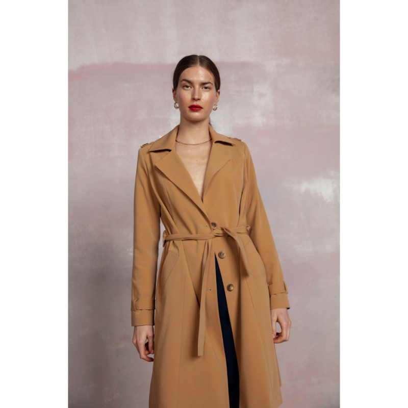 S294 Tie belt coat - camellia