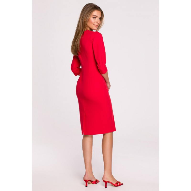 S295 Dress with asymmetrical front and buttons - red