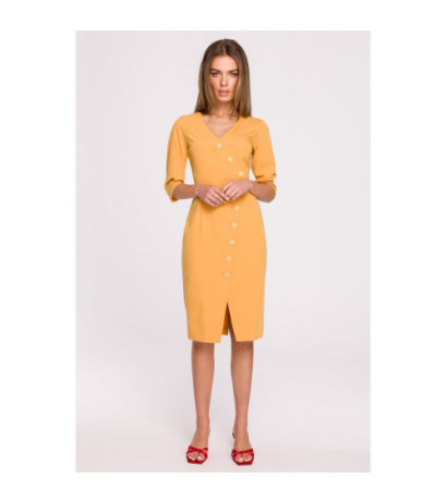 S295 Dress with asymmetrical front and buttons - yellow