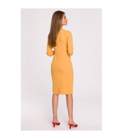 S295 Dress with asymmetrical front and buttons - yellow