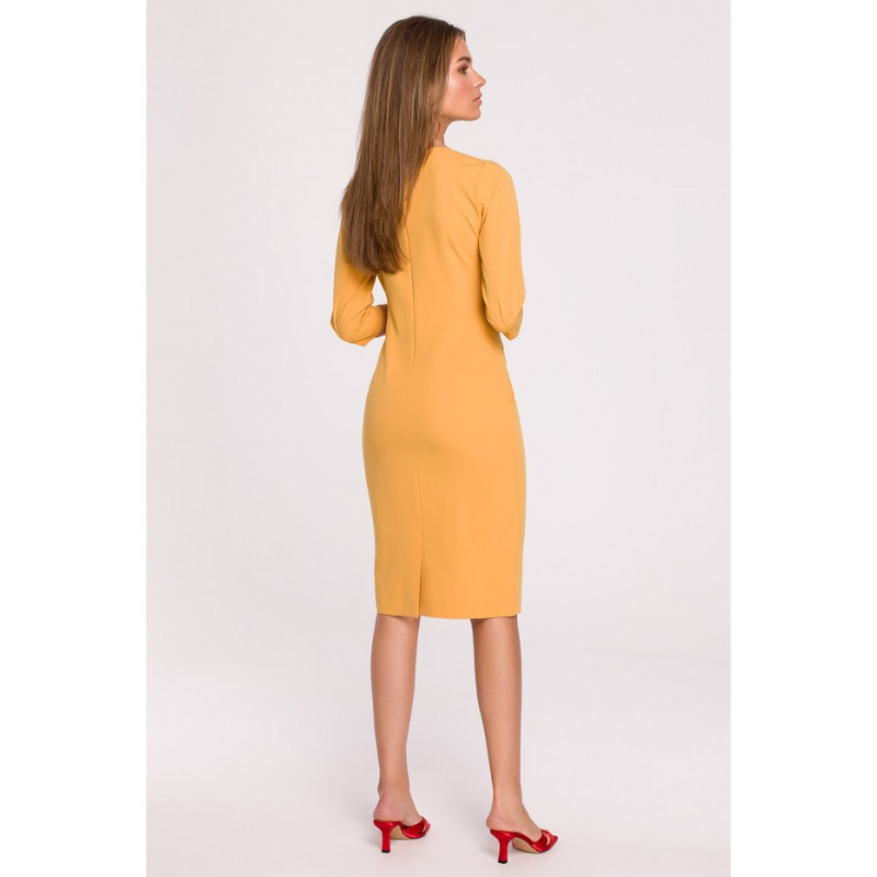 S295 Dress with asymmetrical front and buttons - yellow