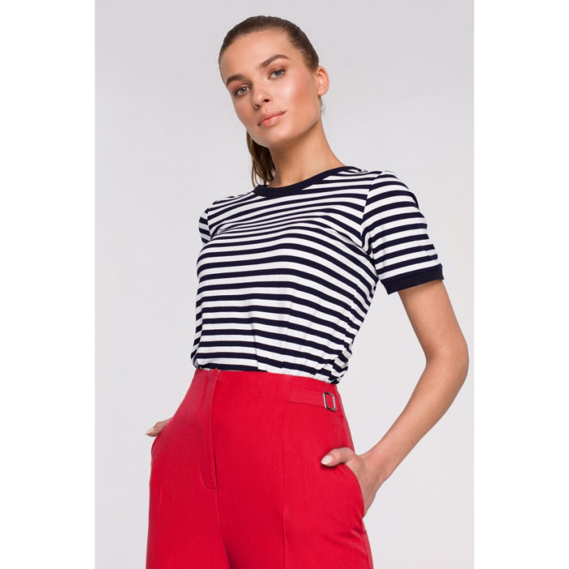 S296 High-waisted pants with buckles - red