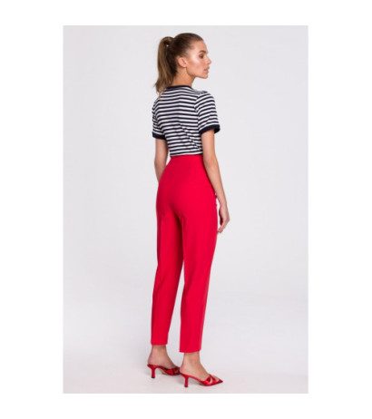 S296 High-waisted pants with buckles - red