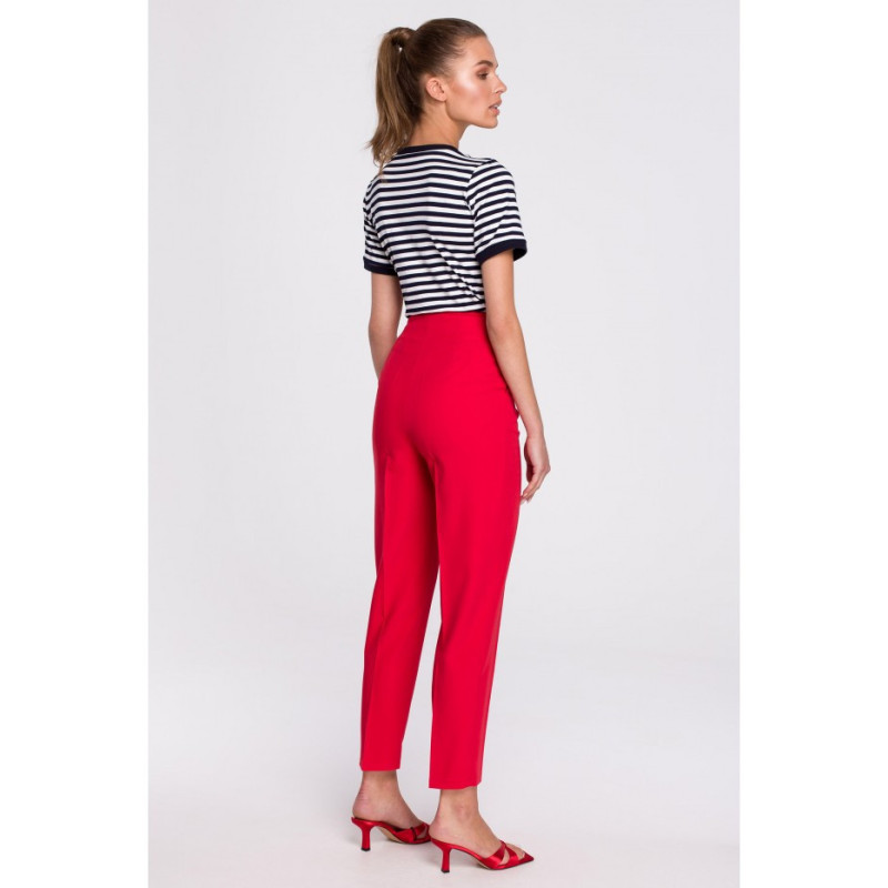 S296 High-waisted pants with buckles - red