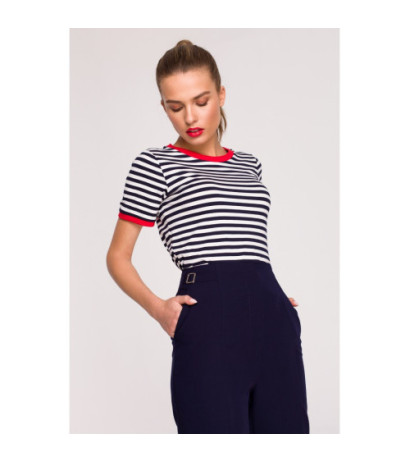 S296 High-waisted pants with buckles - navy blue