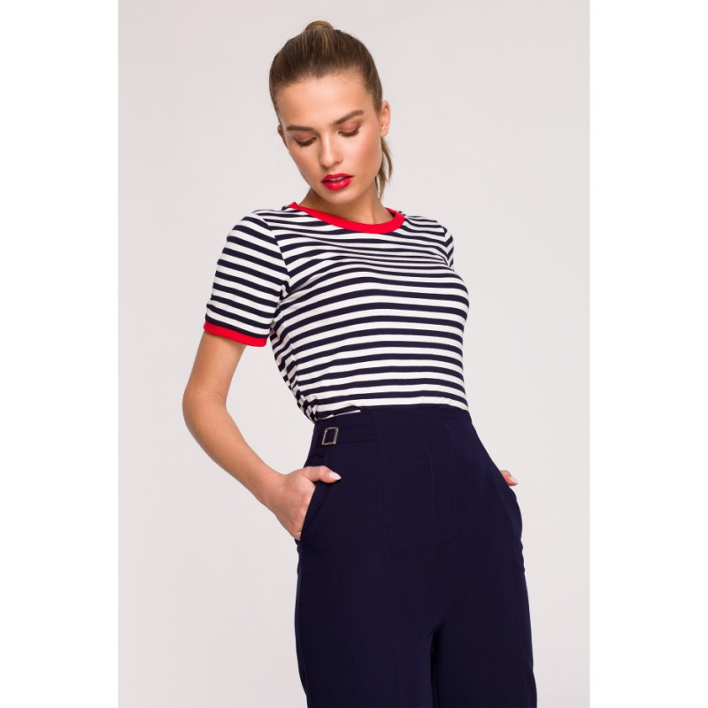 S296 High-waisted pants with buckles - navy blue