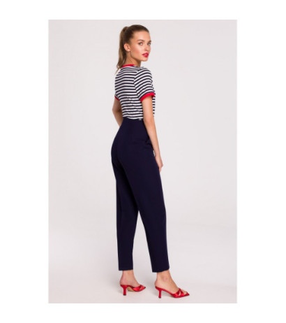 S296 High-waisted pants with buckles - navy blue