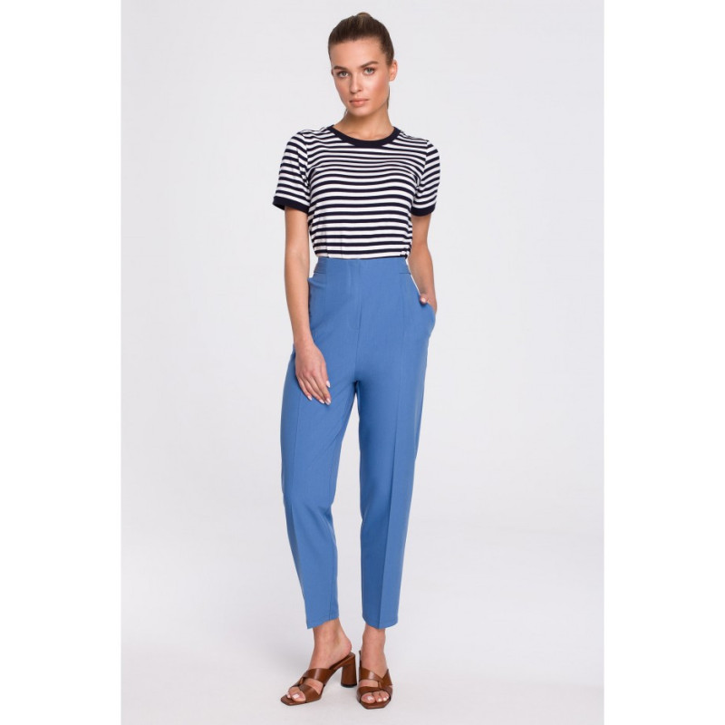 S296 High-waisted pants with buckles - blue