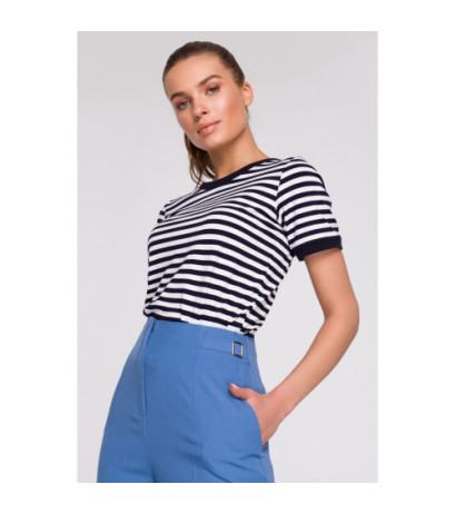 S296 High-waisted pants with buckles - blue