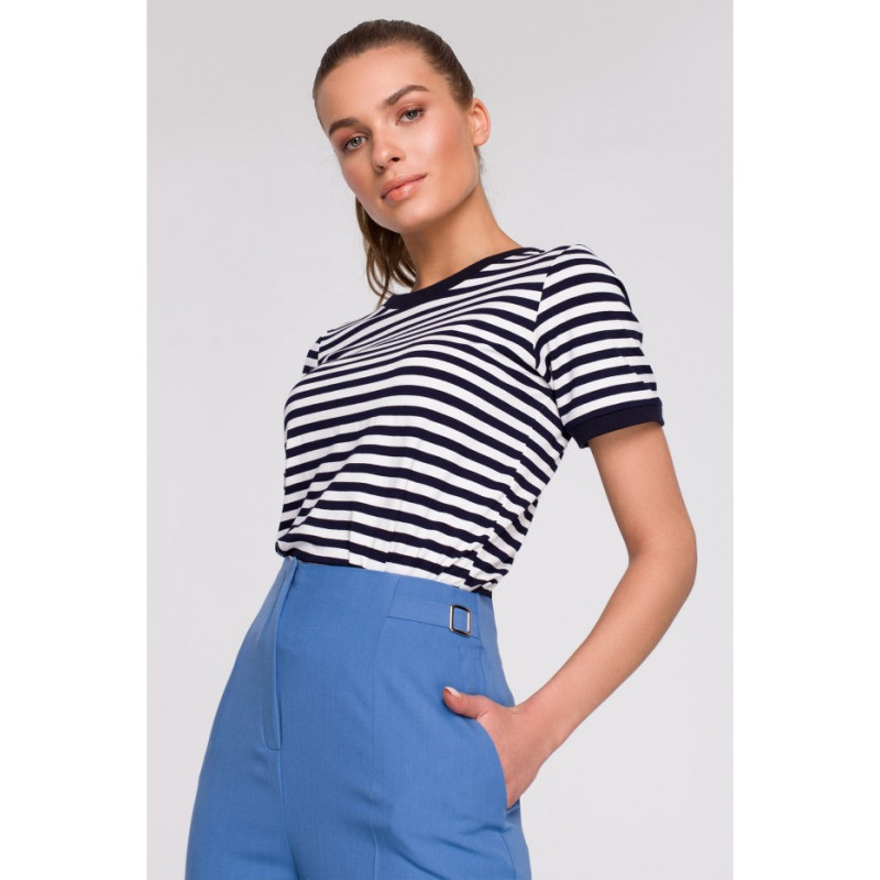 S296 High-waisted pants with buckles - blue