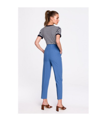 S296 High-waisted pants with buckles - blue