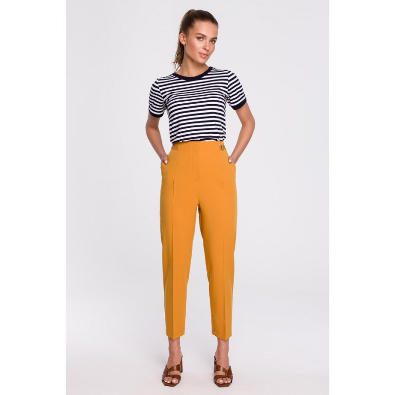 S296 High-waisted pants with buckles - yellow