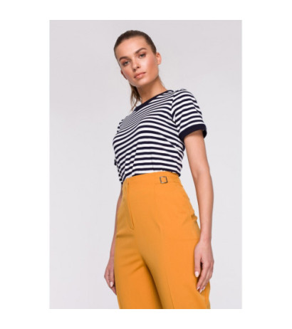 S296 High-waisted pants with buckles - yellow