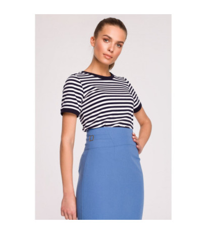 S297 Pencil skirt with high waist and buckles - blue