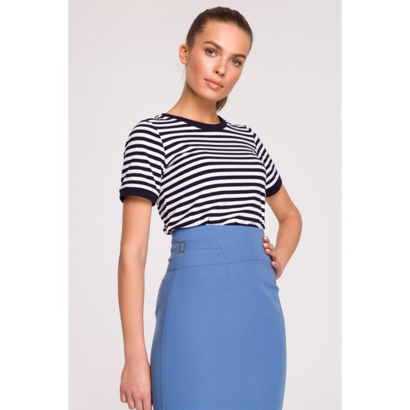 S297 Pencil skirt with high waist and buckles - blue