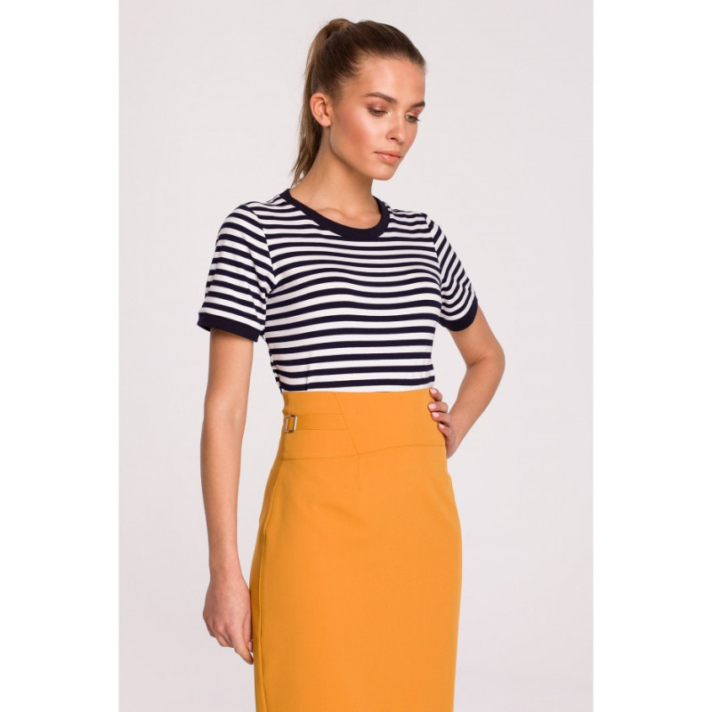 S297 Pencil skirt with high waist and buckles - yellow