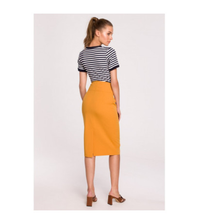 S297 Pencil skirt with high waist and buckles - yellow