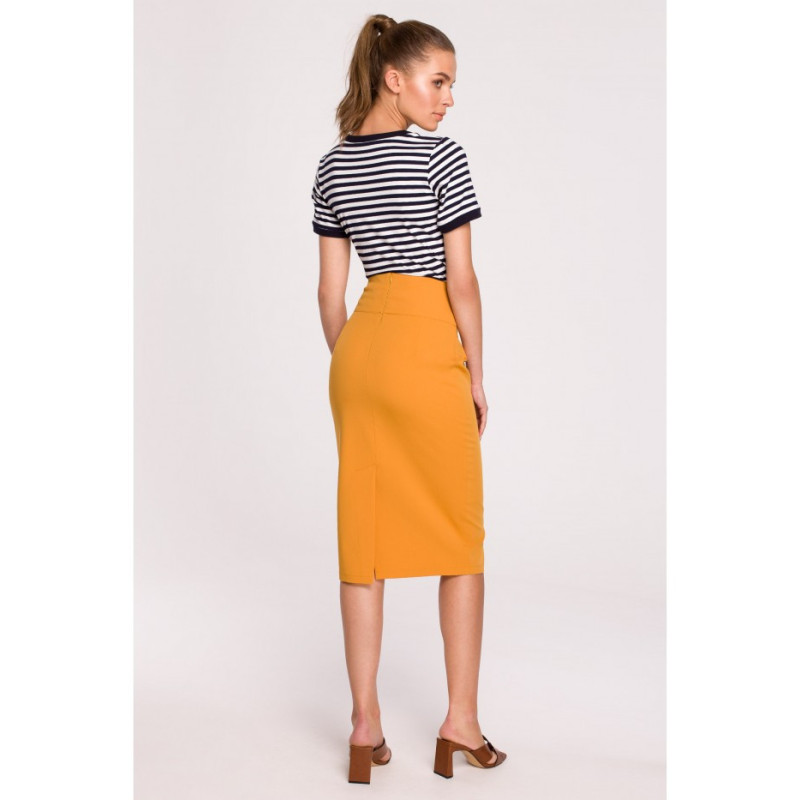 S297 Pencil skirt with high waist and buckles - yellow