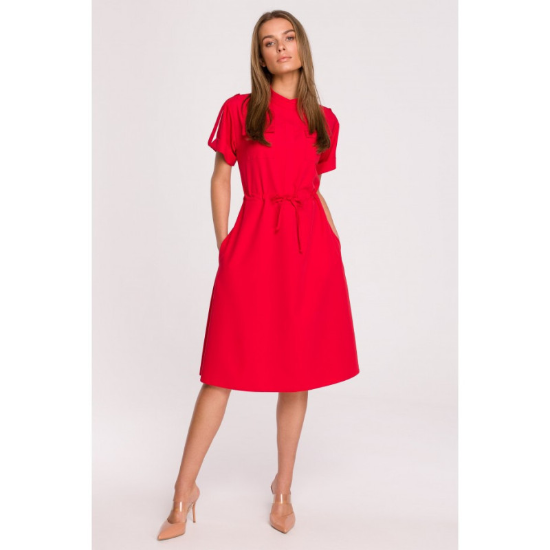 S298 Dress with pockets and binding - red