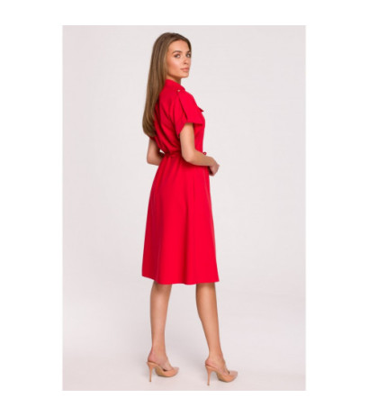 S298 Dress with pockets and binding - red