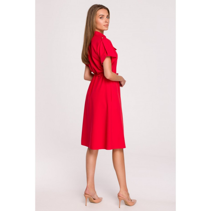 S298 Dress with pockets and binding - red