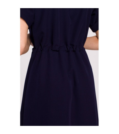 S298 Dress with pockets and binding - navy blue