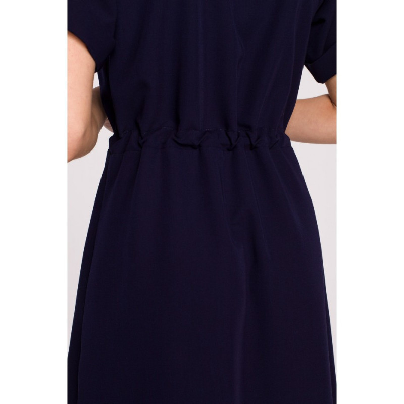 S298 Dress with pockets and binding - navy blue