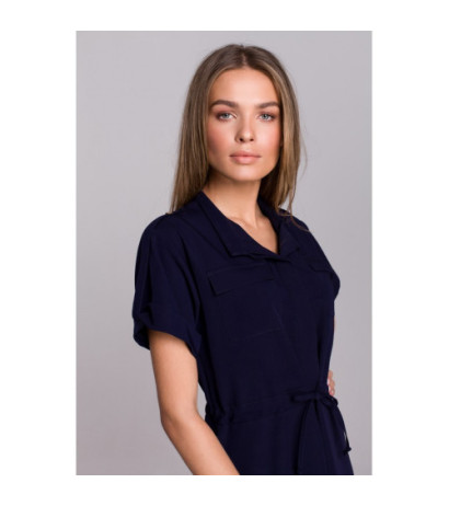 S298 Dress with pockets and binding - navy blue