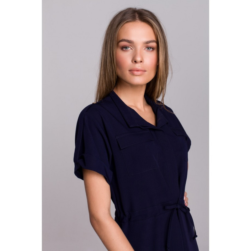 S298 Dress with pockets and binding - navy blue