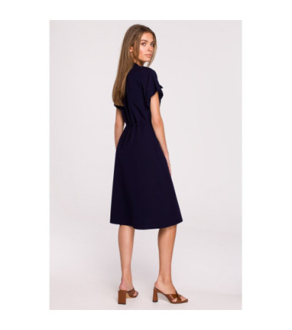 S298 Dress with pockets and binding - navy blue