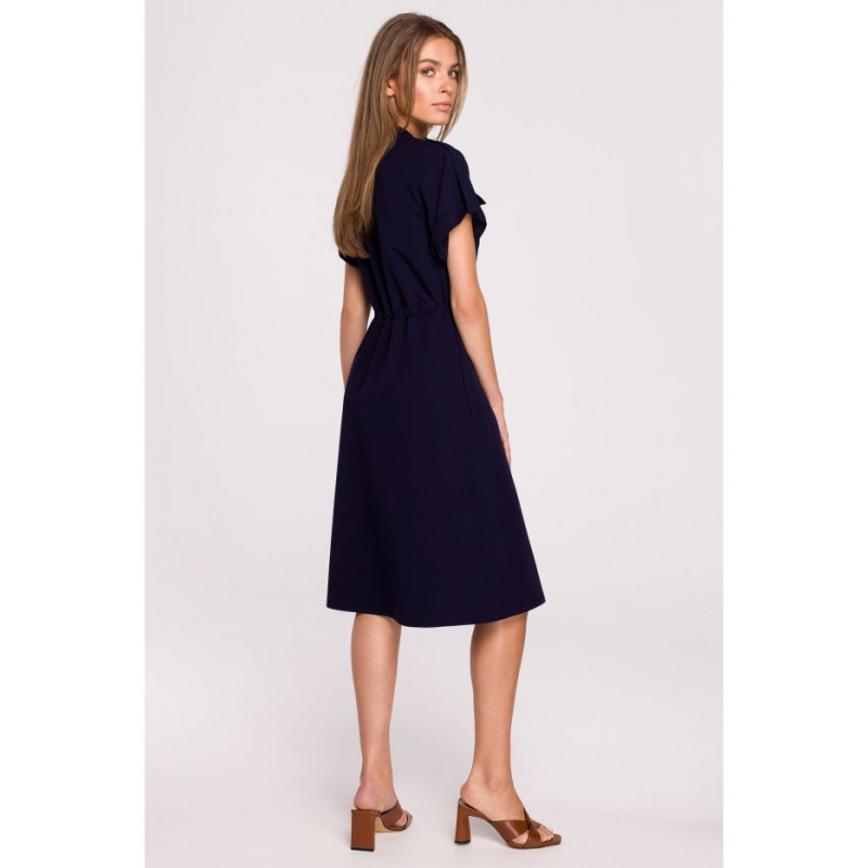 S298 Dress with pockets and binding - navy blue