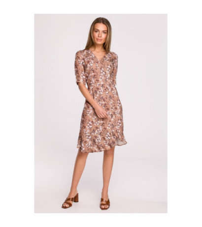 S299 Floral dress with ruffle and decorative buttons - model 1