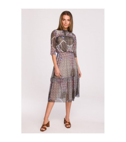 S301 Mesh dress with print and ruffles - model 1