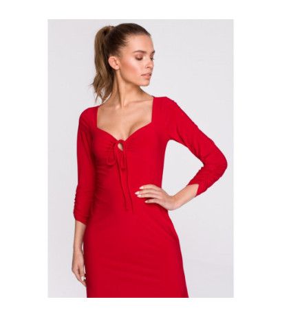 S308 Dress with decorative neckline - red