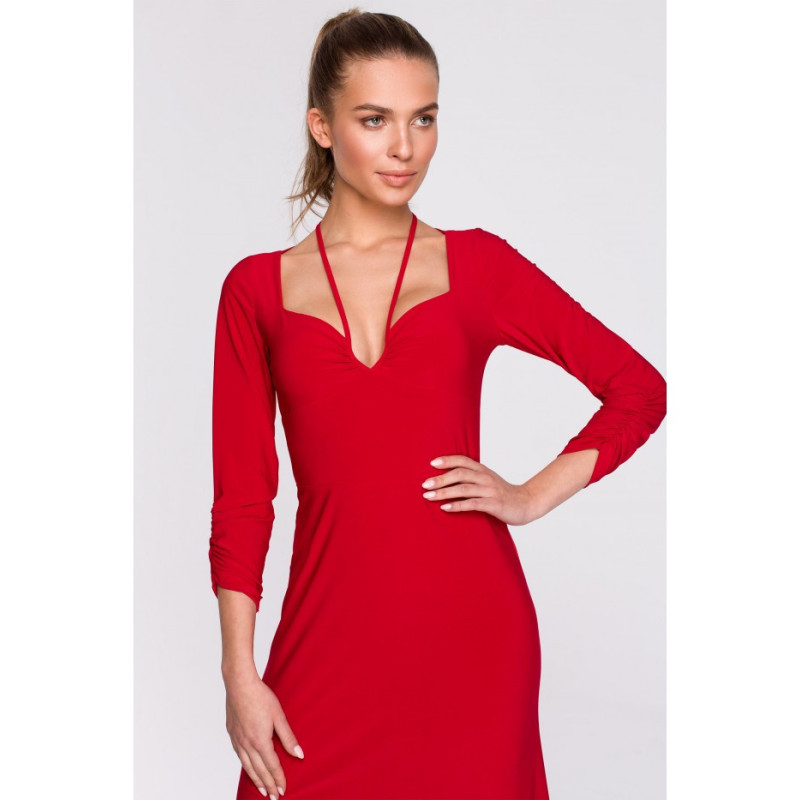 S308 Dress with decorative neckline - red