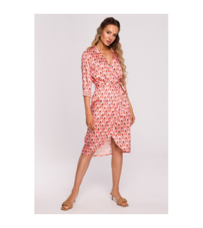 M668 Overlap print dress with belt - model 2