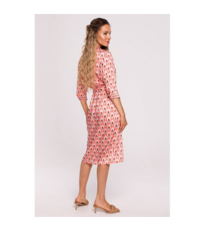 M668 Overlap print dress with belt - model 2